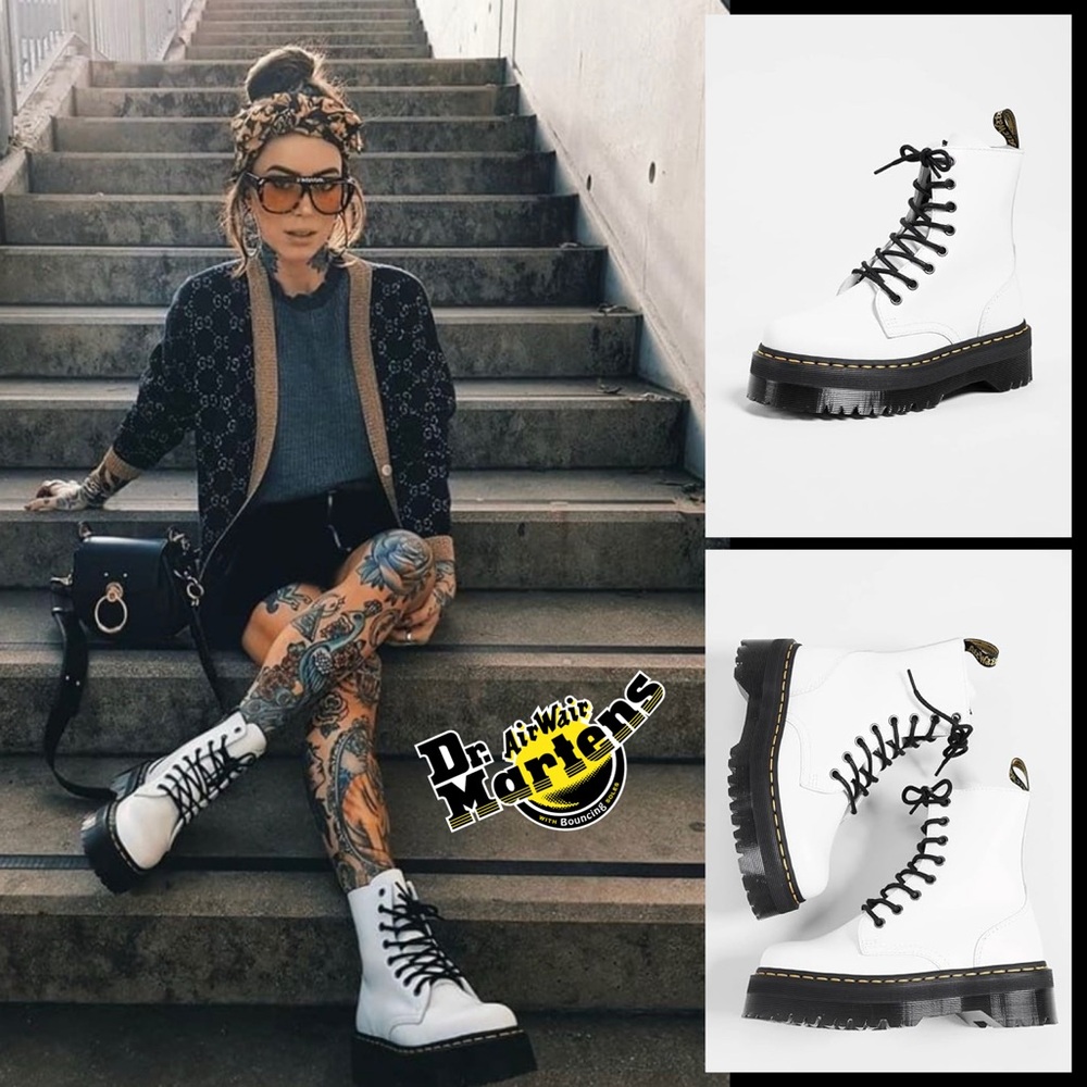 ✨DR. MARTENS Jadon Leather Lace-Up Platform Ankle Boots White Size 5
